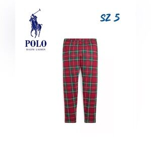 Polo Ralph Lauren Girls 5 Plaid Stretch Jersey Leggings red